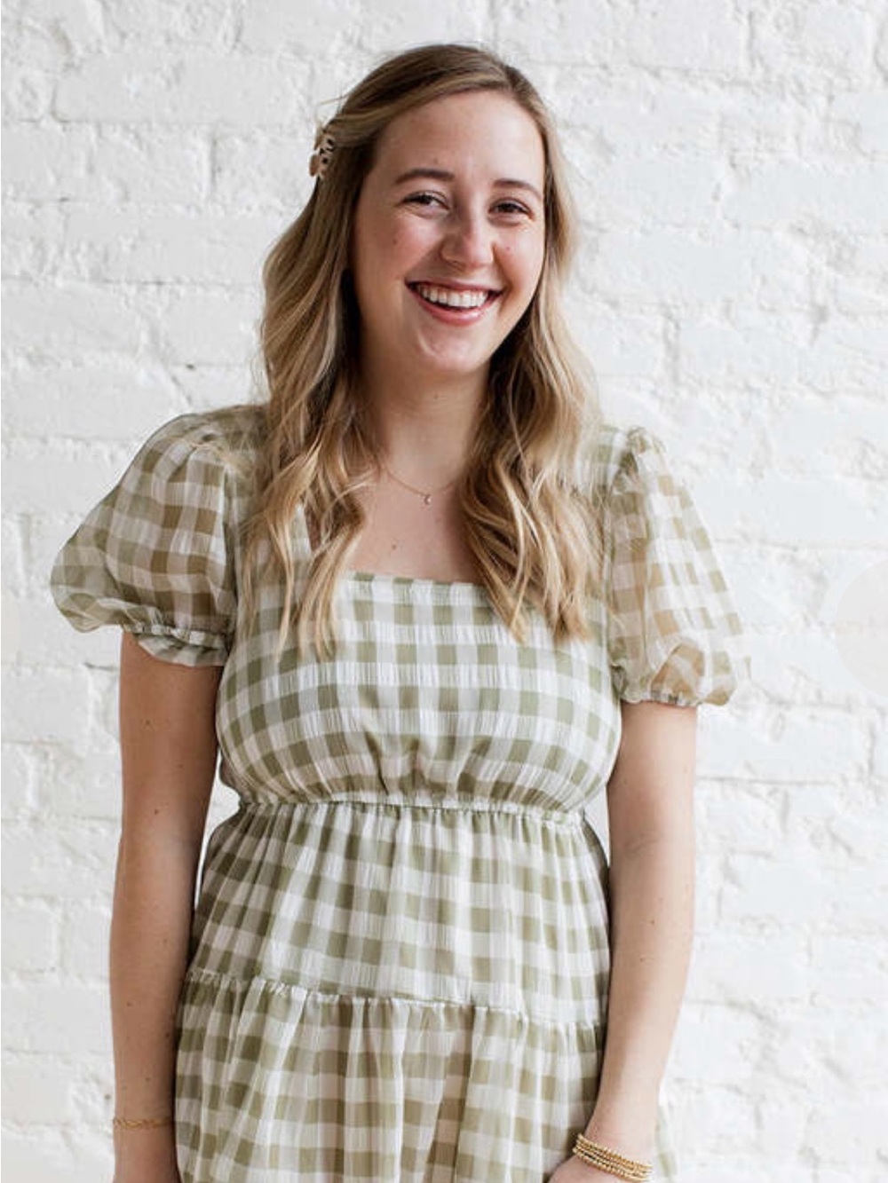 mine Green and White Gingham Mini Dress